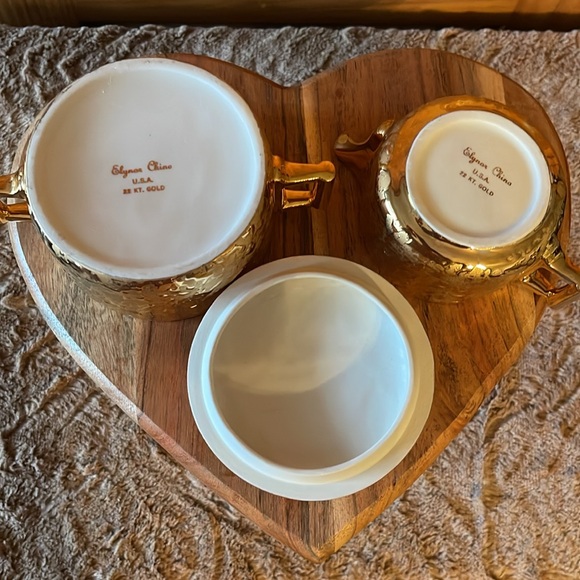 Elynor China Vintage Midcentury 22kt set made in the USA.Sugar bowl/lid +creamer - Picture 6 of 9